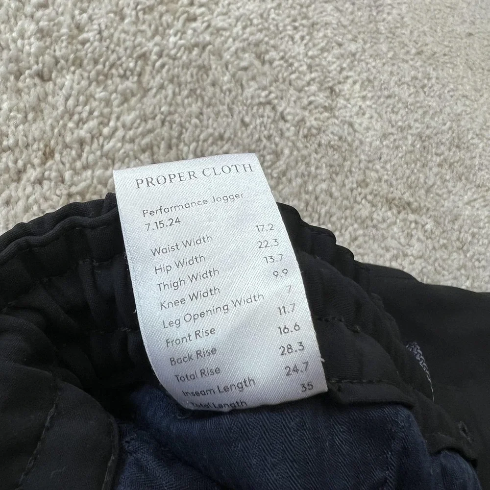 Proper Cloth Performance Jogger Pants Mens 34 Black Stretch Knit Elastic Waist